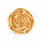 Front view of a gold vermeil statement ring featuring an intricately textured, three-dimensional sculpted rose in full bloom.