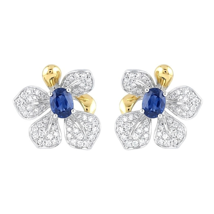 18K two-tone gold floral earrings with blue sapphire and diamonds - Starry Night Iris