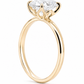 Angled profile view highlighting the 18K yellow gold floral tulip basket setting holding a 2.01ct oval lab-created diamond.