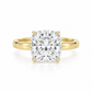 Front view of a 14K yellow gold engagement ring featuring a 3.08 carat cushion modified brilliant lab-grown diamond set in a classic four-prong solitaire setting.