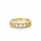 Architectural 18K yellow gold ring featuring two pavé diamond bands connected by larger brilliant-cut diamond steps.