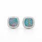 PT950 platinum stud earrings featuring a 1.433ct and 1.665ct natural opal with 0.265ct lab-diamond halos on each side.