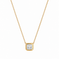 Studio shot of an 18K gold bezel set diamond necklace featuring a 1.02ct lab-grown diamond on a white background.