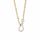 18K yellow gold link chain necklace featuring a diamond pavé horseshoe-shaped versatile clasp lock, isolated on a white background.