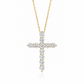 18K gold necklace featuring a classic cross pendant composed of round brilliant-cut natural diamonds, totaling 1 carat, suspended on a delicate chain against a white background.