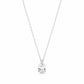 A pear-shaped diamond solitaire pendant on a delicate 18K white gold chain, centered on a white background.