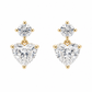 Pair of 18K yellow gold lab-grown diamond drop earrings, each featuring a round diamond stud above a heart-shaped diamond.
