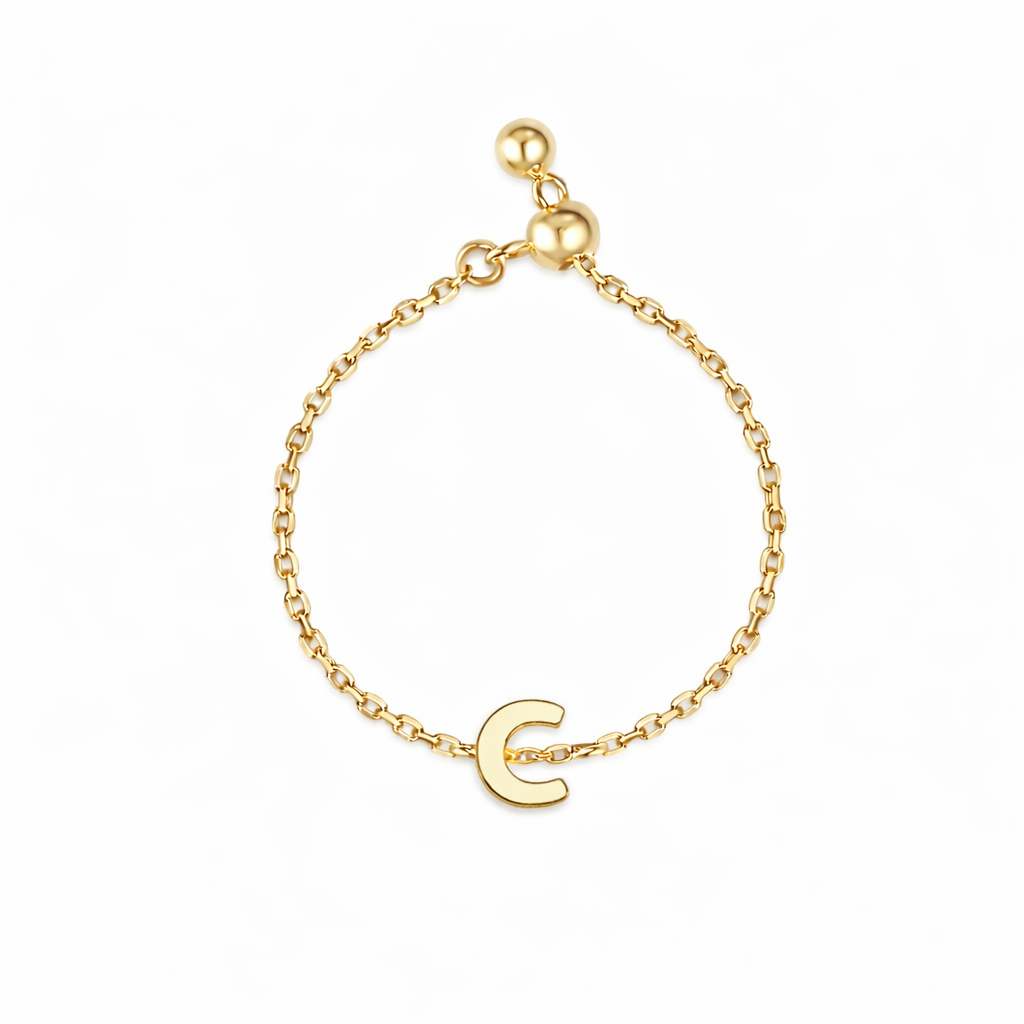 18K Gold Initial Chain Ring