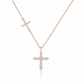 18K gold natural diamond cross necklace featuring a graduated round brilliant-cut diamond cross pendant and a smaller diamond cross accent on a delicate gold chain.