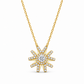 18K yellow gold natural diamond sunburst pendant necklace featuring a brilliant round center diamond surrounded by radiating diamond-set rays in a bold celestial design.