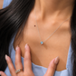 0.6ct aquamarine pendant necklace in white gold, worn on model – Fantasilvia Fine Jewelry