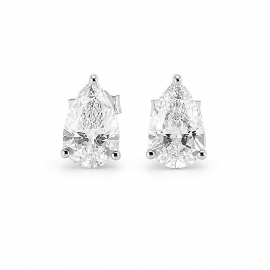 Pear-Cut Diamond Solitaire Stud Earrings in Platinum Fantasilvia Jewelry