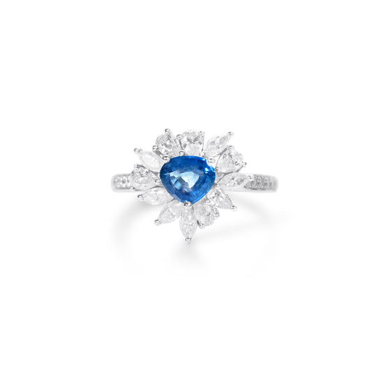 Natural cornflower blue sapphire ring in 18K white gold by Fantasilvia Fine Jewelry, Vancouver

