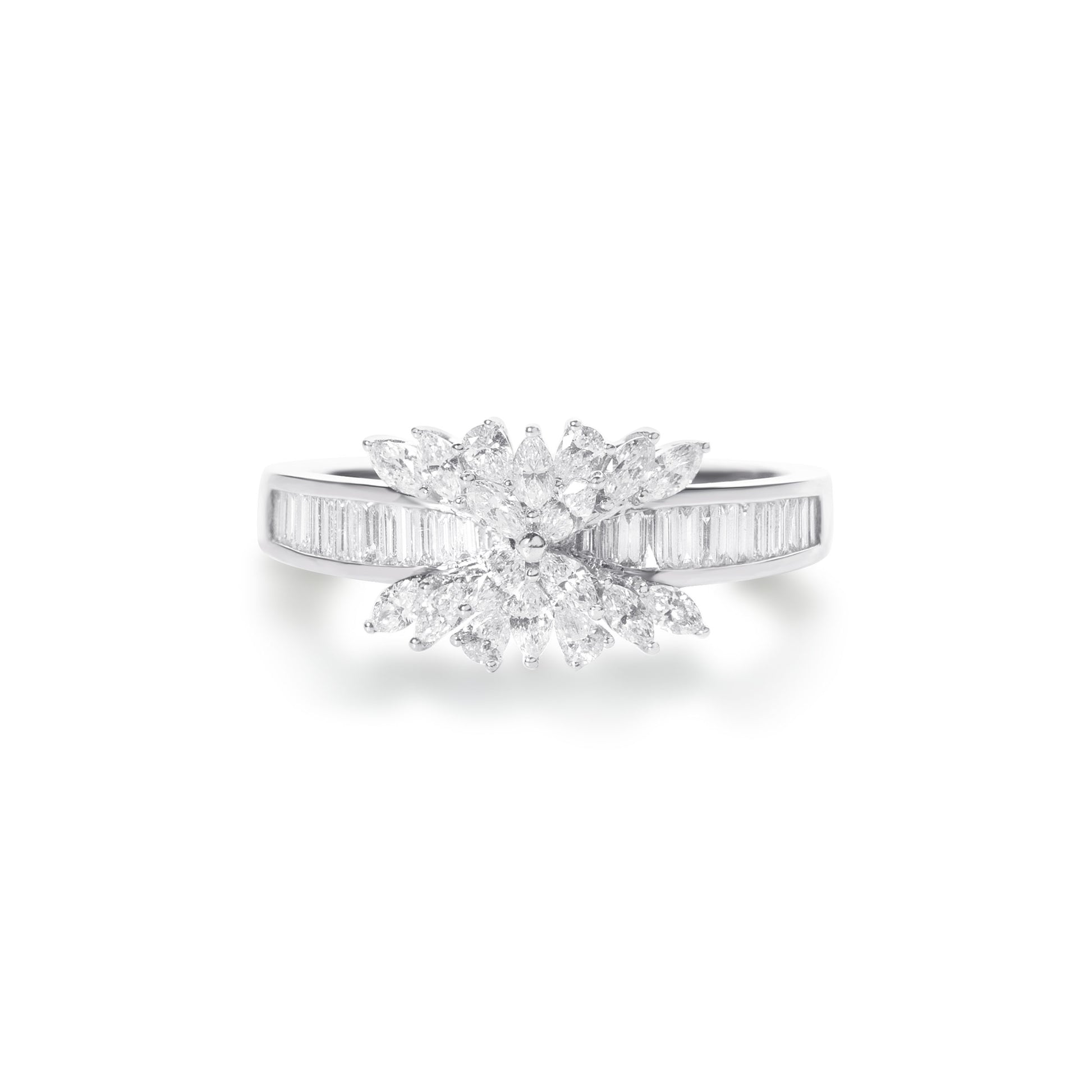 Marquise cut natural diamond ring crafted in fine gold by Fantasilvia Fine Jewelry.
