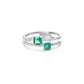 Twin Asscher-cut natural emerald bypass ring crafted in 18K gold by Fantasilvia Fine Jewelry.
