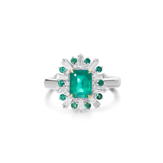 Natural emerald sparkle ring in 18K gold by Fantasilvia Fine Jewelry, Vancouver
