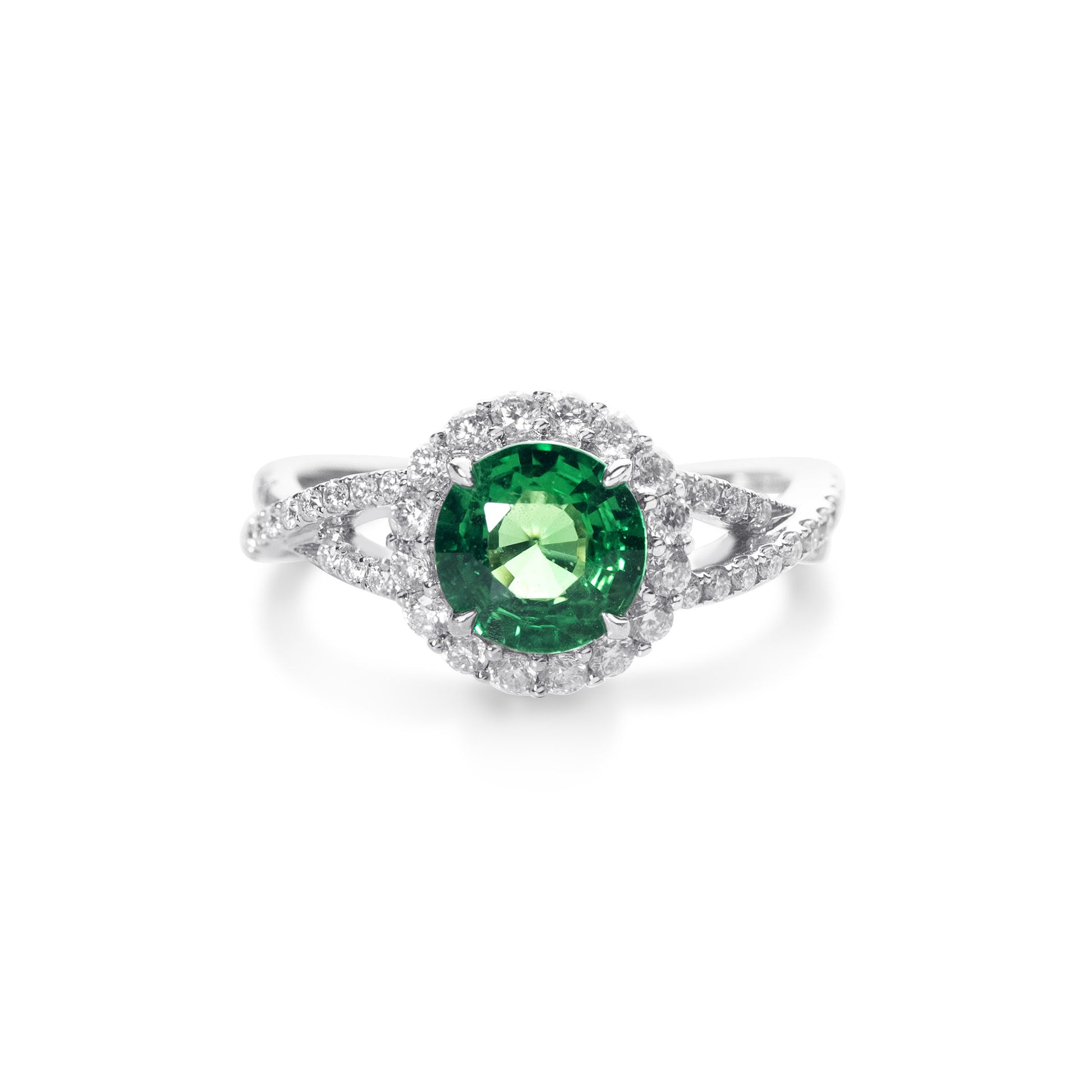 Natural tsavorite garnet ring crafted in fine gold by Fantasilvia Fine Jewelry.
