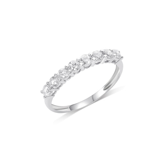 Round brilliant-cut diamond half eternity ring crafted in precious metal by Fantasilvia Fine Jewelry.
