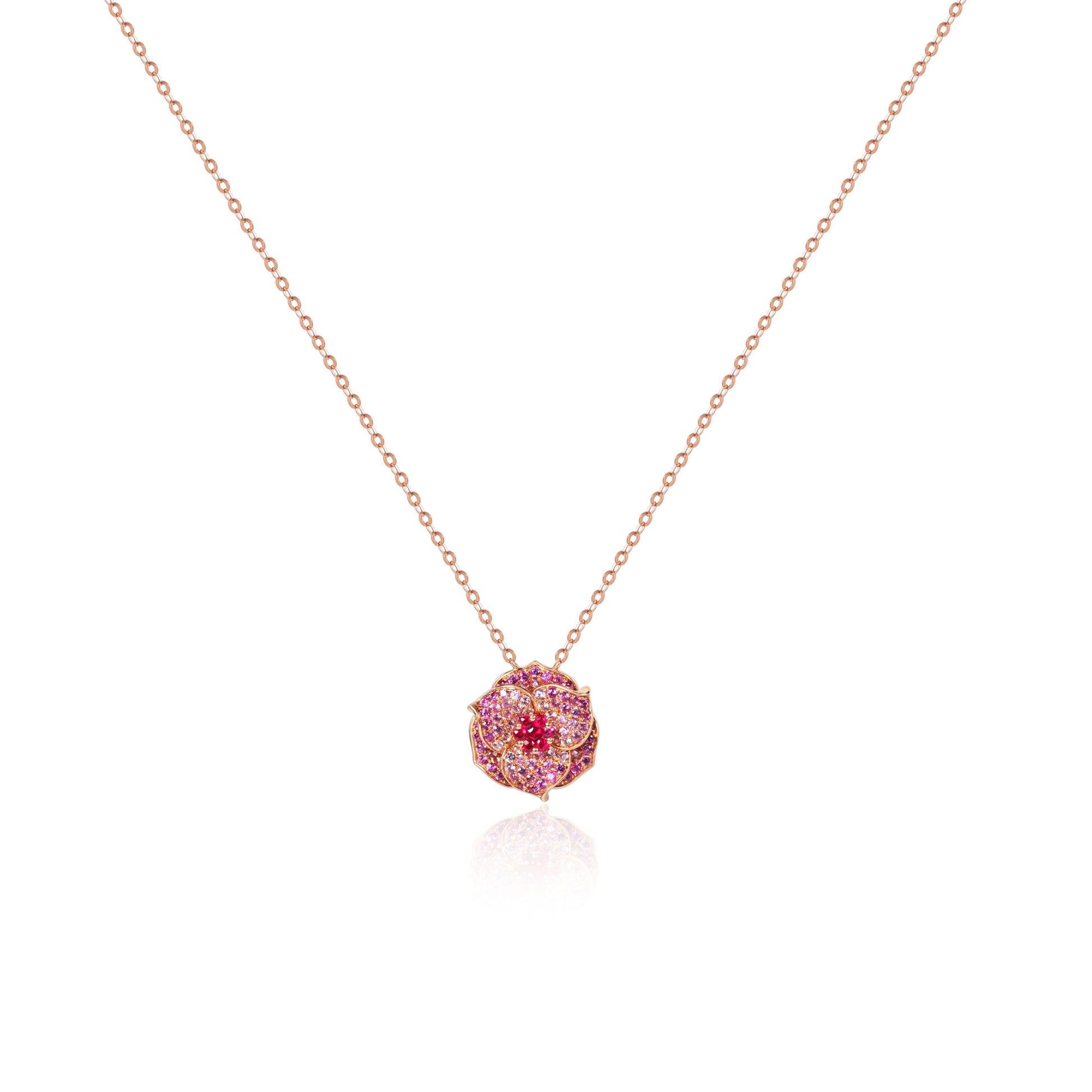 Natural ruby floral necklace in fine gold by Fantasilvia Fine Jewelry.
