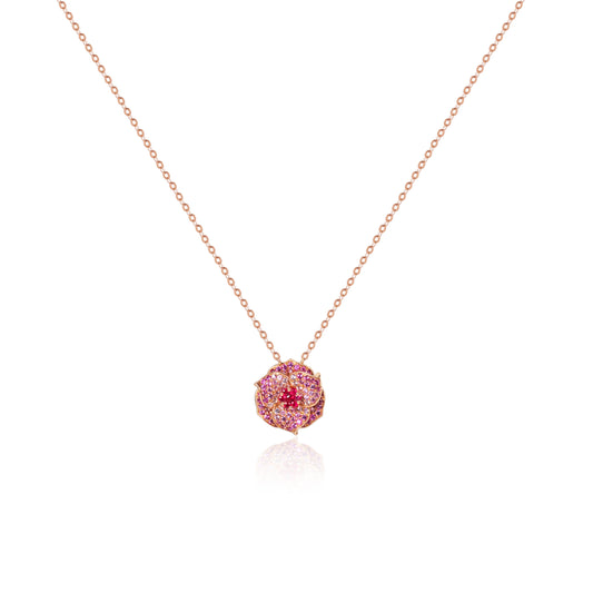 Natural ruby floral necklace in fine gold by Fantasilvia Fine Jewelry.
