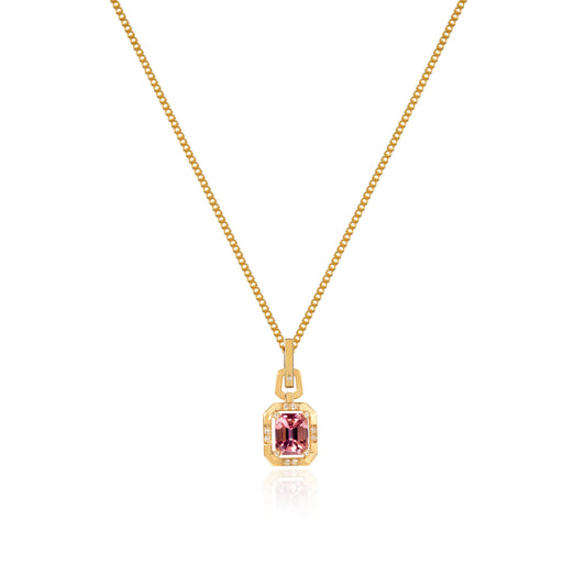 Natural pink tourmaline pendant in fine gold by Fantasilvia Fine Jewelry.
