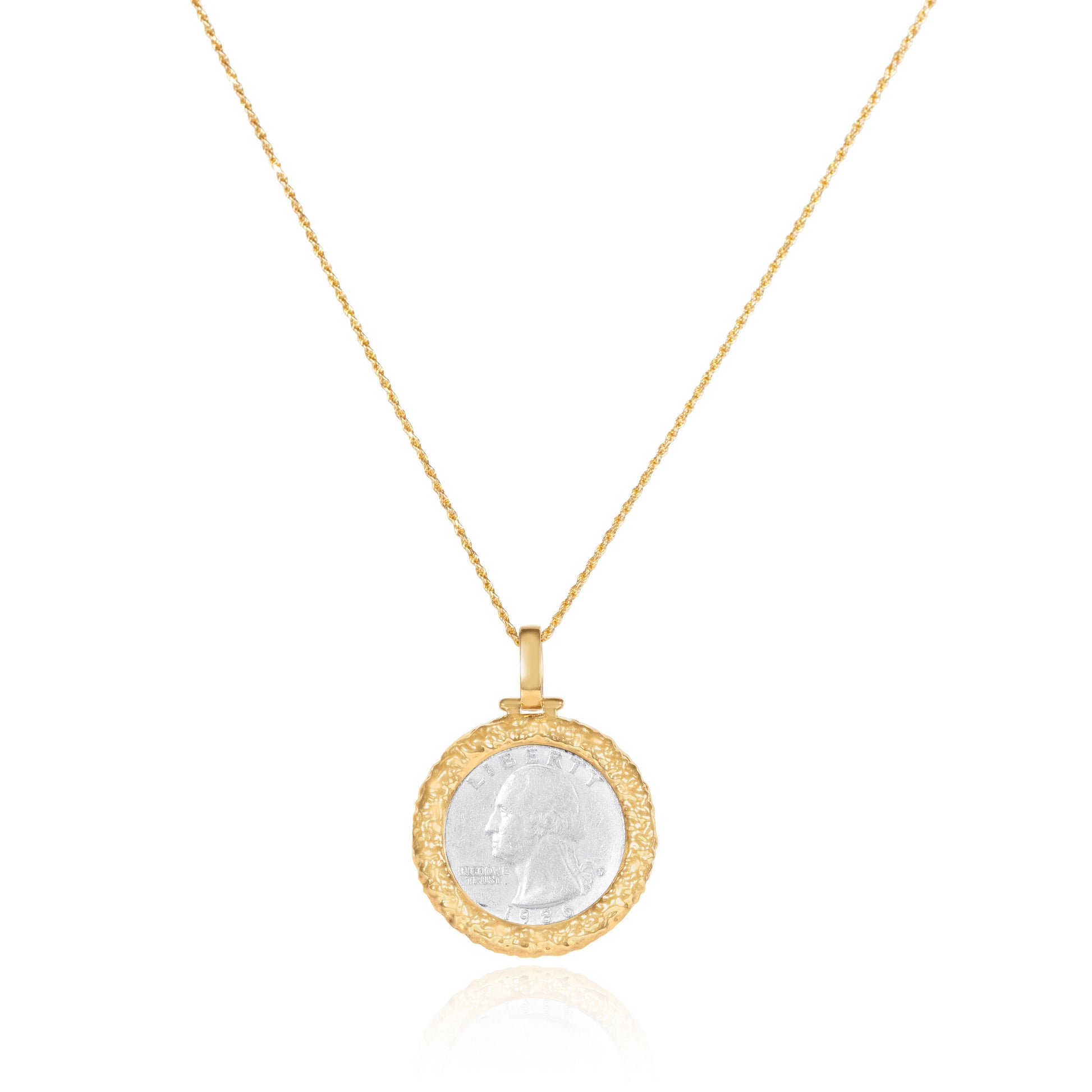 Parthian Empire ancient silver coin pendant crafted in 18K yellow gold by Fantasilvia Fine Jewelry.
