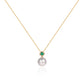 Pearl and emerald halo drop pendant with 12mm South Sea white pearl in 18K gold by Fantasilvia Fine Jewelry.

