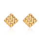 18K yellow gold woven grid stud earrings crafted by Fantasilvia Fine Jewelry.
