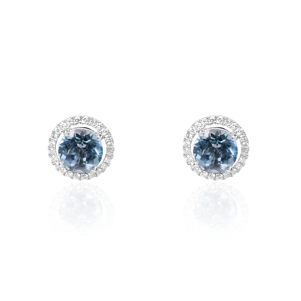 Natural Aquamarine & Diamond Stud Earrings Santa Maria Color