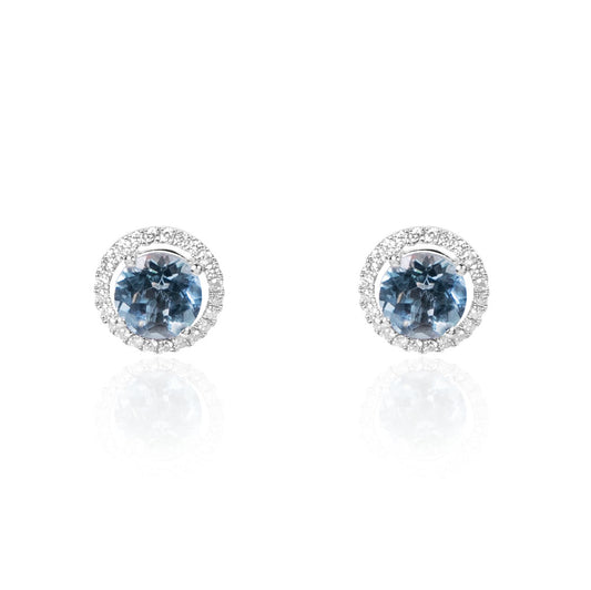 Natural Aquamarine & Diamond Stud Earrings Santa Maria Color