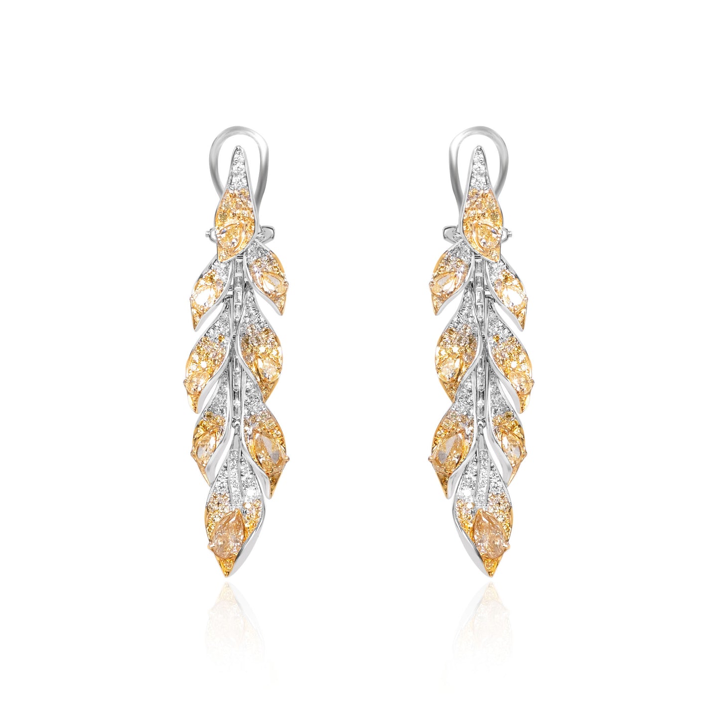 Yellow diamond floral drop earrings in 18K gold by Fantasilvia Fine Jewelry, Vancouver
