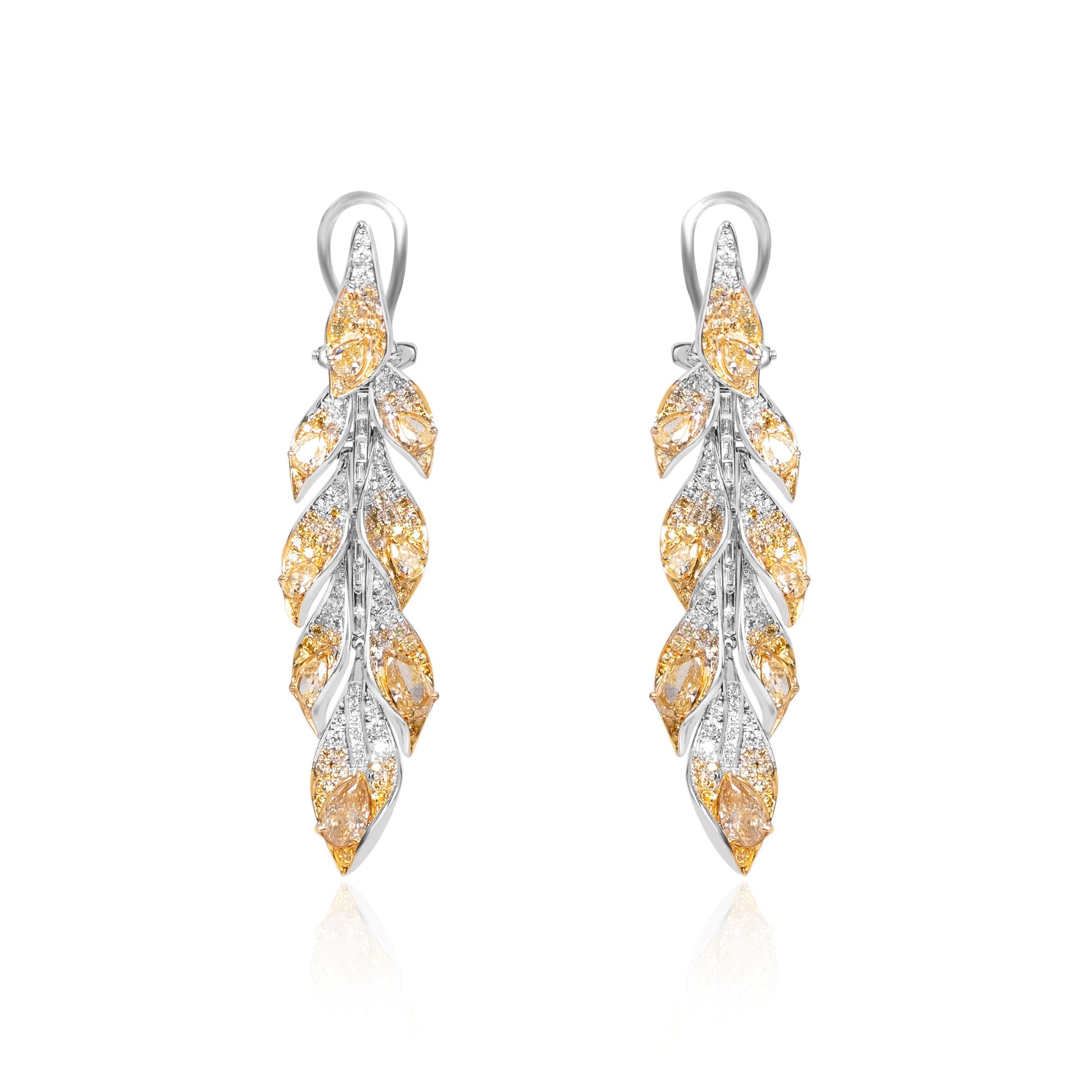 Yellow diamond floral drop earrings in 18K gold by Fantasilvia Fine Jewelry, Vancouver
