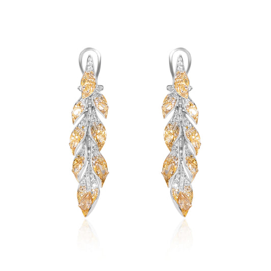 Yellow diamond floral drop earrings in 18K gold by Fantasilvia Fine Jewelry, Vancouver
