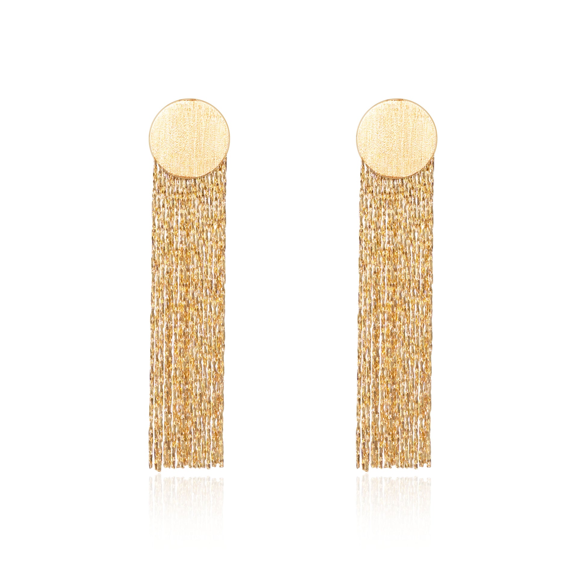 Brushed gold fringe earrings crafted in fine gold by Fantasilvia Fine Jewelry.
