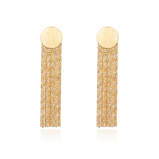 Brushed gold fringe earrings crafted in fine gold by Fantasilvia Fine Jewelry.
