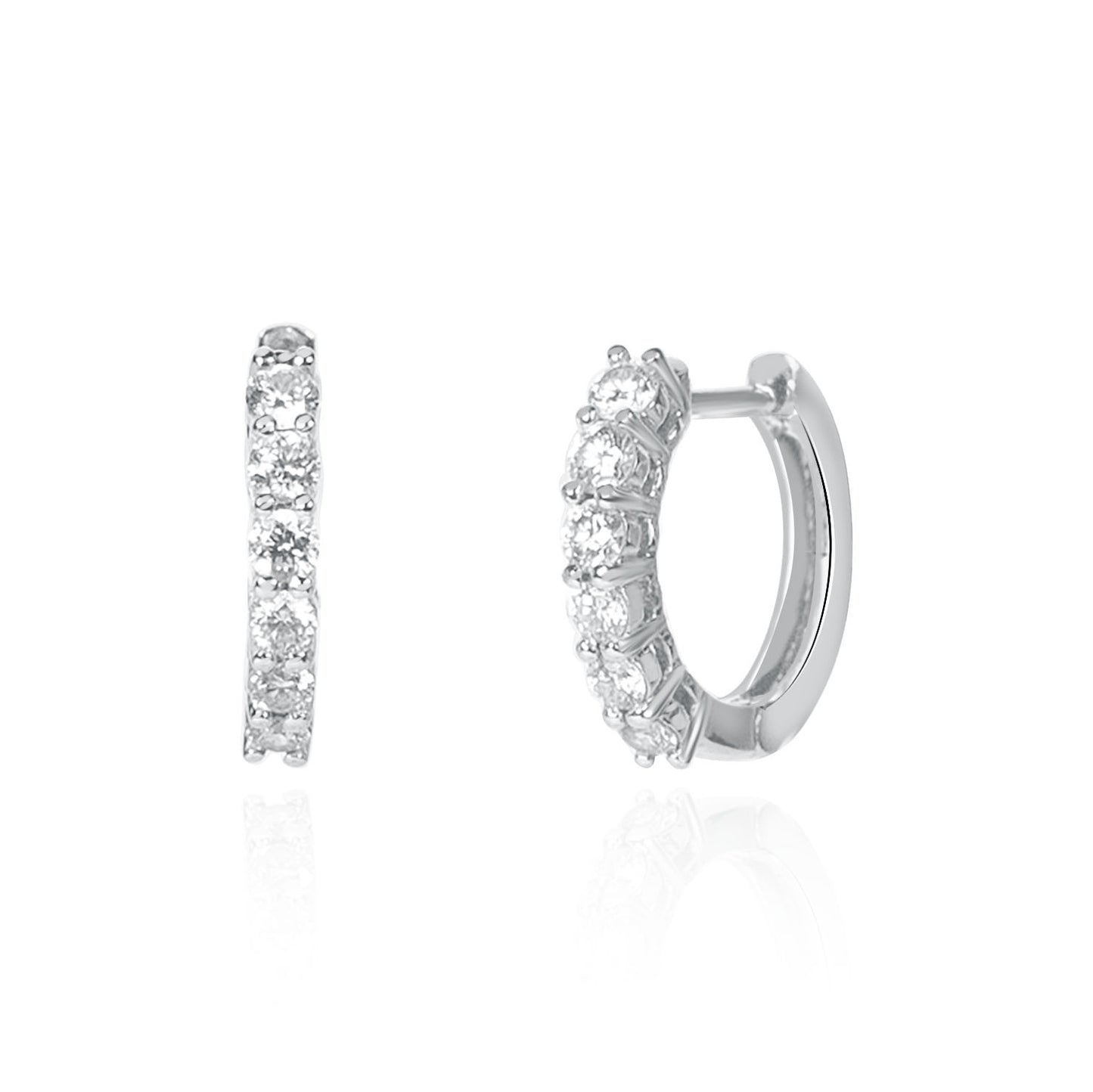 Platinum natural diamond huggie earrings featuring 0.35ct brilliant-cut diamonds, crafted by Fantasilvia Fine Jewelry.
