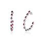 18K white gold hoop earrings with pear-shaped natural rubies and diamond halos.
