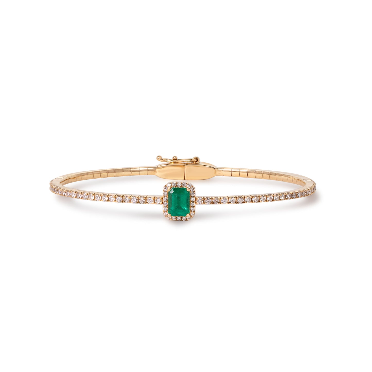 Natural emerald and diamond bangle in 18K gold by Fantasilvia Fine Jewelry, Vancouver
