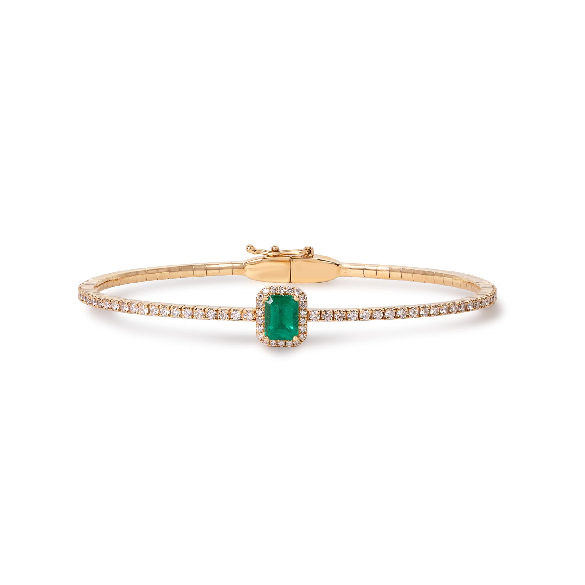 Natural emerald and diamond bangle in 18K gold by Fantasilvia Fine Jewelry, Vancouver
