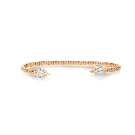 Aurora spear gold cuff bracelet with diamond accents by Fantasilvia Fine Jewelry.
