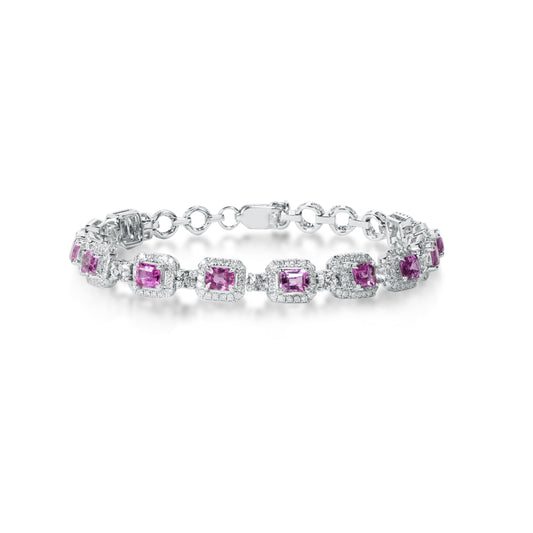 Natural pink sapphire bracelet crafted in fine gold by Fantasilvia Fine Jewelry.
