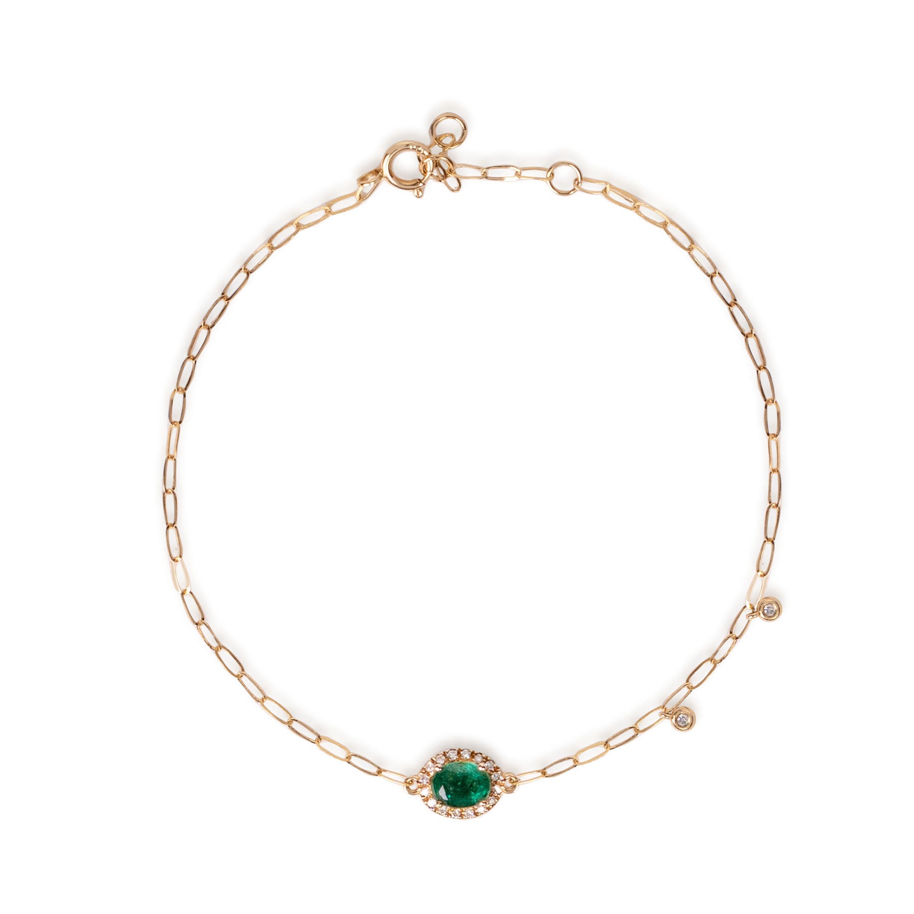 Natural emerald and diamond paperclip chain bracelet by Fantasilvia Fine Jewelry.
