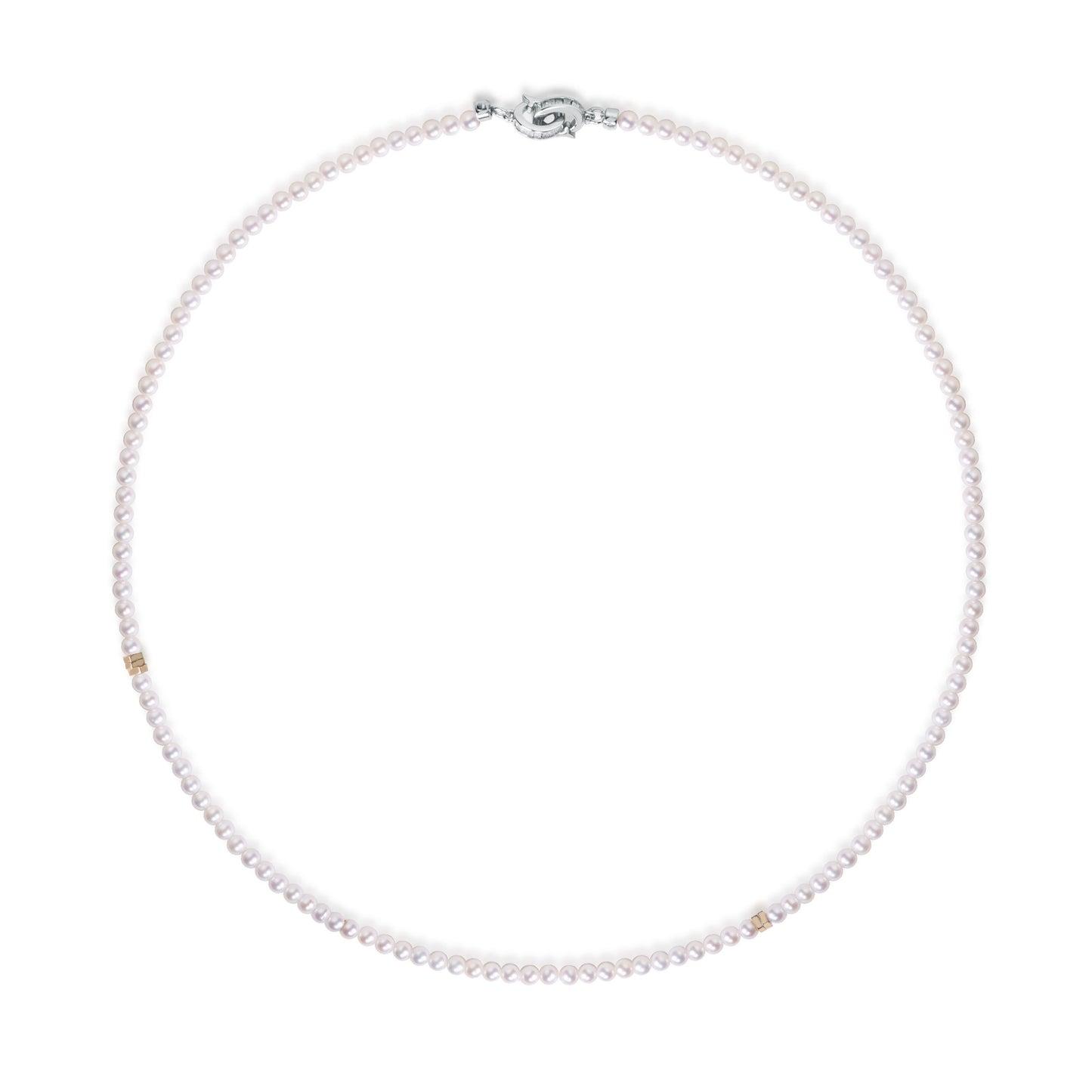 Superior luster freshwater rice bead pearl necklace in gold vermeil by Fantasilvia Fine Jewelry.
