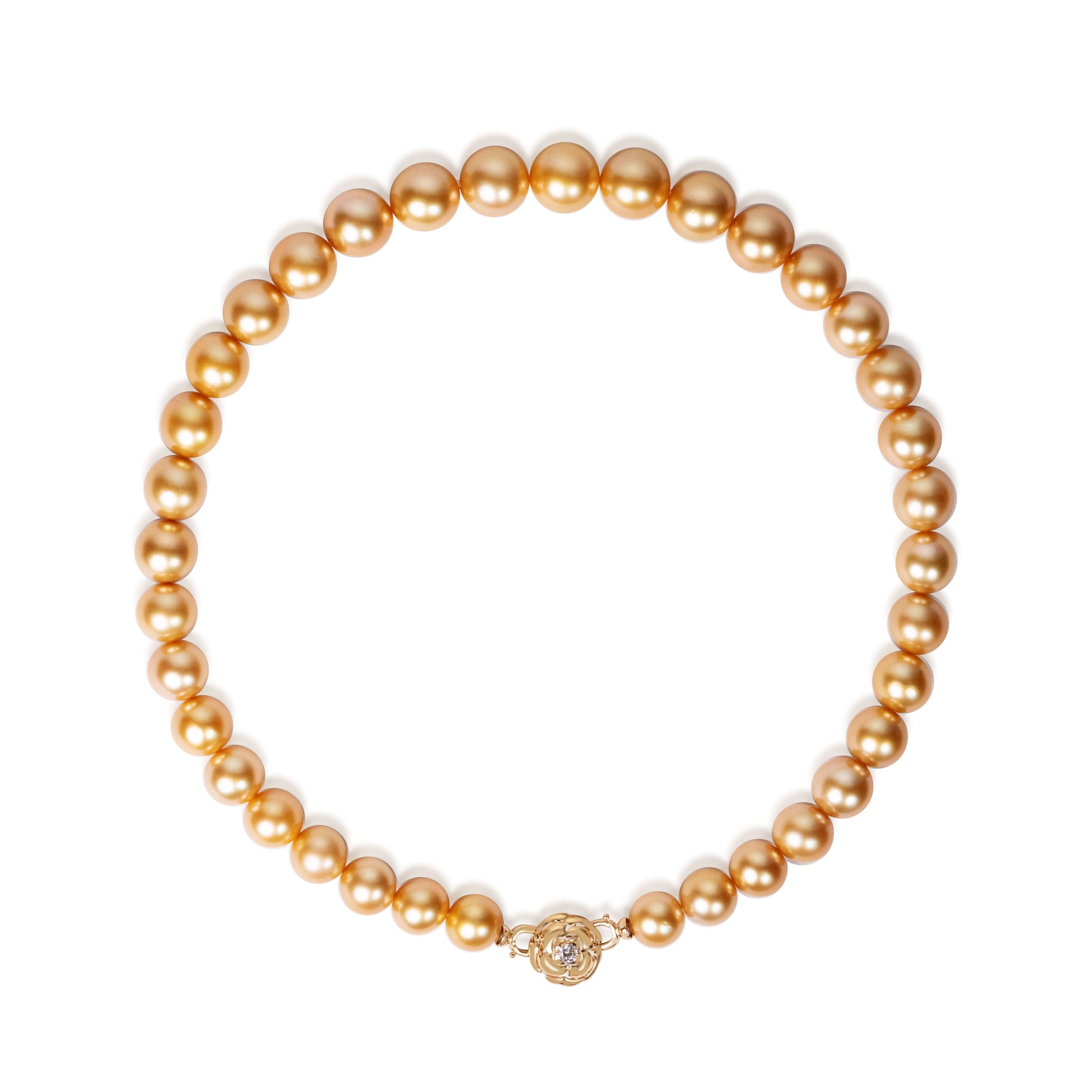 South Sea golden pearl strand necklace with 10.3–12.7mm pearls by Fantasilvia Fine Jewelry.
