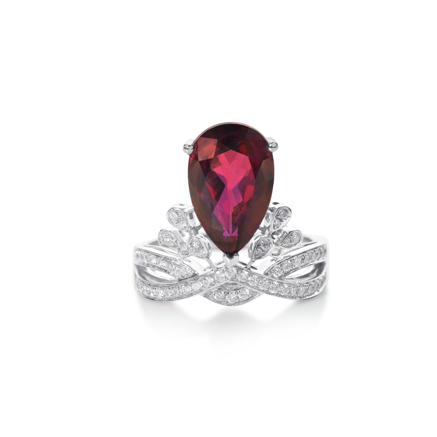 Joséphine tiara rubellite ring with natural rubellite and diamonds by Fantasilvia Fine Jewelry.
