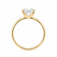 Straight profile view of a solitaire engagement ring crafted in 18K yellow gold featuring a delicate 4-prong tulip design and a 2 carat oval diamond.