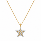 18K gold necklace featuring a diamond-encrusted star pendant with a prominent 0.10-carat round center diamond, isolated on a white background.