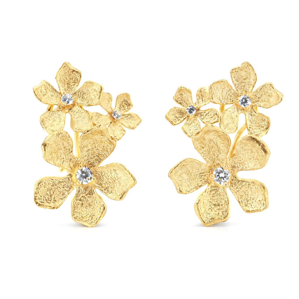 Fantasilvia_Golden_Trio_Bloom_Earrings_Italian_Gold_Brushed_Floral_Studs
