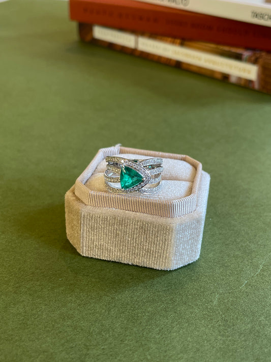 Trillion Cut Emerald Four Band Ring
