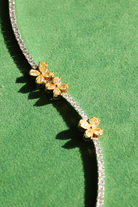 Yellow & Colorless Diamond Floral Tennis Bracelet